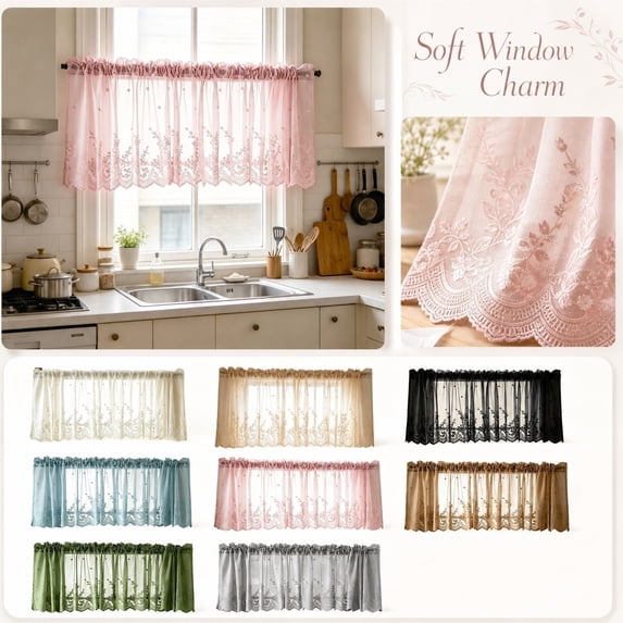 THOPBPRK Rod Pocket Sheer Tiers Short Window Curtains Cafe Style Valances Light Filtering Kitchen Curtains Small Window Sheers for Bathroom Dining Room Laundry Room , 1Pack Beige