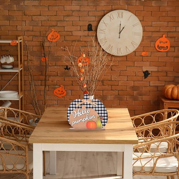 THOPBPRK Rustic Pumpkin Checkered Tabletop Ornament Fall Autumn HarvestCenterpiece for Seasonal Home Decor Thanksgiving Mantle and Tiered Tray Display, Multicolor