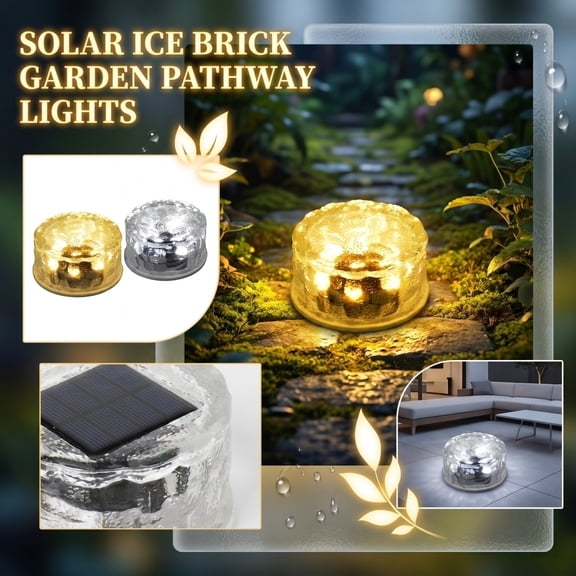 THOPBPRK Solar Ice Brick Lights Outdoor Round Frosted Glass Path Lighting Waterproof In-Ground Garden Decor for Patio Walkway Yard Decorations Spring Outdoor Lighting, 1Pcs A