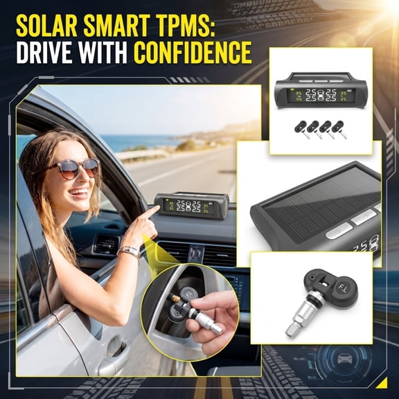 THOPBPRK Solar Tire Pressure Monitoring System TPMS with 4 Internal Sensors for Car , Digital Wireless LCD Display Real-Time Pressure Temperature Monitor, Road Trip for SUV, 1Pc A