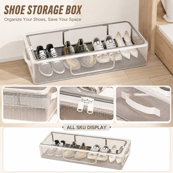 THOPBPRK Stackable Shoe Storage Box With Clear Drop Front Door, Assembly-Free Shoe Organizer Container For Closet And Entryway, Modular Sneaker Display And Footwear Organization, A