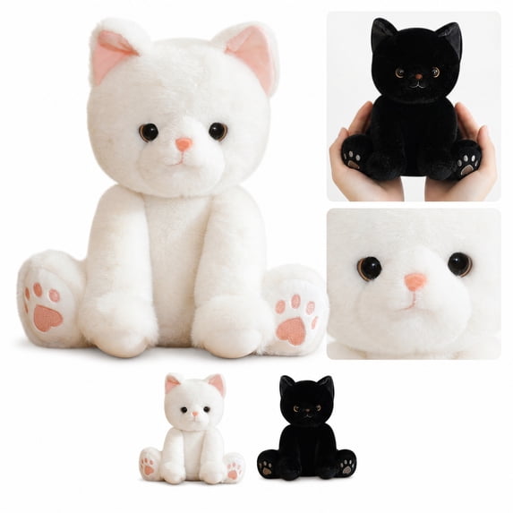 THOPBPRK Stuffed Cat Plush Toy Soft Cuddly Kittens Doll Simulation Animal Toy for Birthday Gift Cozy Decor Pet Companion, 1Pack Black