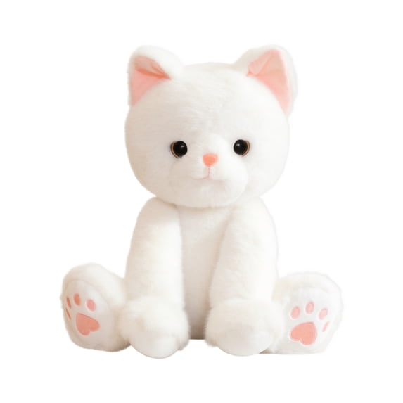 THOPBPRK Stuffed Cat Plush Toy Soft Cuddly Kittens Doll Simulation Animal Toy for Birthday Gift Cozy Decor Pet Companion, 1Pack White