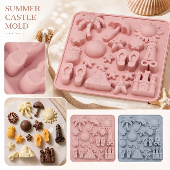 THOPBPRK Summer Castle Shaped Chocolate Mold Easy Release Pudding Fudge Candy Baking Pan Decorative Dessert Making Tool for Theme Party Holiday Gathering Baking Enthusiasts Event , Gray