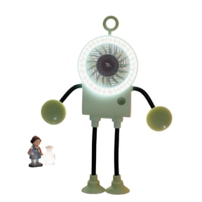 THOPBPRK Tech Robot Mini Handheld Fan with LED Light Portable Folding Fan Suction Cup Digital Display Battery Operated Small Desk Fan, Green