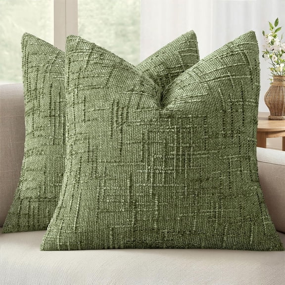 THOPBPRK Textured Throw Pillow Covers Thick Chenille Decorative Pillows Sage Green 18x18 Inch Set of 2 Modern Boho Farmhouse Spring Home Decor Neutral Cushion Covers for Couch Sofa Living Room