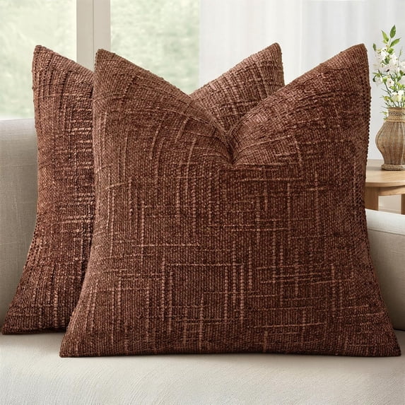 THOPBPRK Textured Throw Pillow Covers Thick Chenille Decorative Pillows Terracotta 18x18 Inch Set of 2 Modern Boho Farmhouse Home Decor Neutral Cushion Covers for Couch Sofa Living Room Bedroom