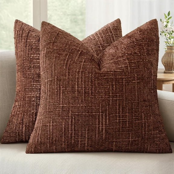 THOPBPRK Textured Throw Pillow Covers Thick Chenille Decorative Pillows Terracotta 18x18 Inch Set of 2 Modern Boho Farmhouse Home Decor Neutral Cushion Covers for Couch Sofa Living Room Bedroom