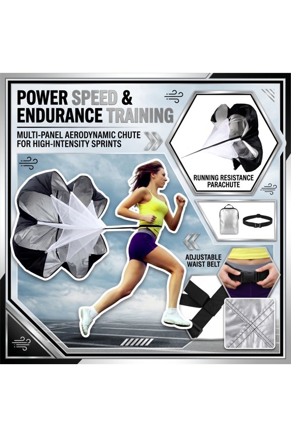 Training Resistance Parachute for Performance and Power Running Exercise Equipment for Strength Conditioning and Agility Drills, Black