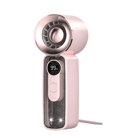 THOPBPRK Transparent Handheld Fan with Digital Status Display Portable Personal Device for Outdoor Travel Commuting and Summer Events, Pink