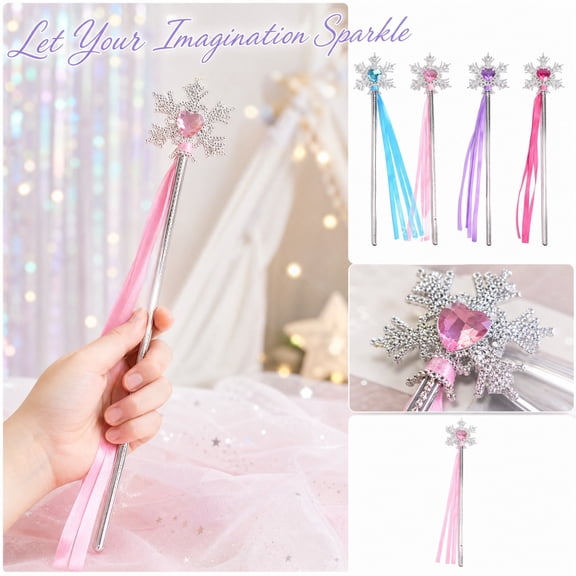 THOPBPRK Tulle Ribbon Snowflake Wand Toy, Magical Princess Dress Up Accessory for Pretend Play, Perfect for Halloween Costumes and Holiday Party Favors for Little Girls, 1Pack Blue