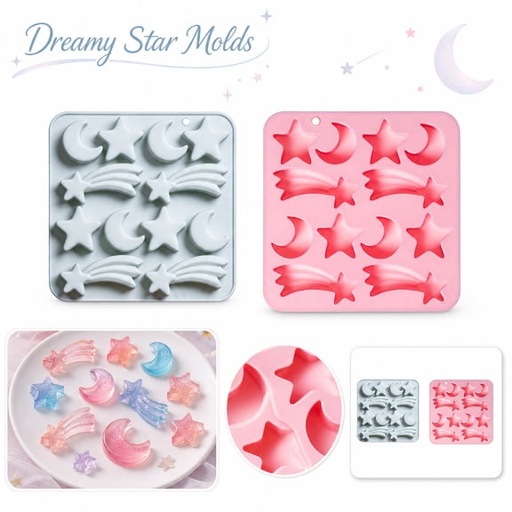THOPBPRK Versatile Star Moon and Meteor Shaped Silicone Baking Mold for Chocolate Candy Making Ice Trays and DIY Resin Casting Crafts Multi Cavity Dessert Mold for Festive Celebrations, 1Pack Gray