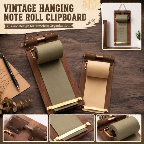 THOPBPRK Vintage Hanging Note Clipboard With Integrated Paper Roll Holder For Wall Mounted Message Display Studio Menu Board For Restaurants Home And Daily Planning Stationery, 1Pack Dark Green