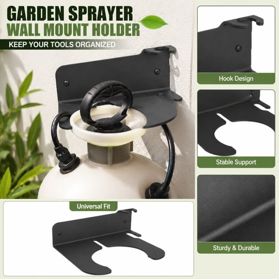 THOPBPRK Wall Mount Garden Sprayer Holder Universal Storage Rack Heavy Duty Hanger Organizer for Garage Patio Backyard Outdoor Yard Decorations Organizer Support, Black