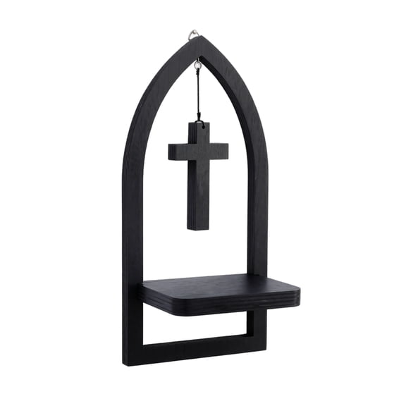 THOPBPRK Wooden Cross Wall Shelf Arch Candle Display Holder Floating Storage Rack Church Style Home Decor Halloween Decorations Easter Gifts for Living Room, 1Pack B
