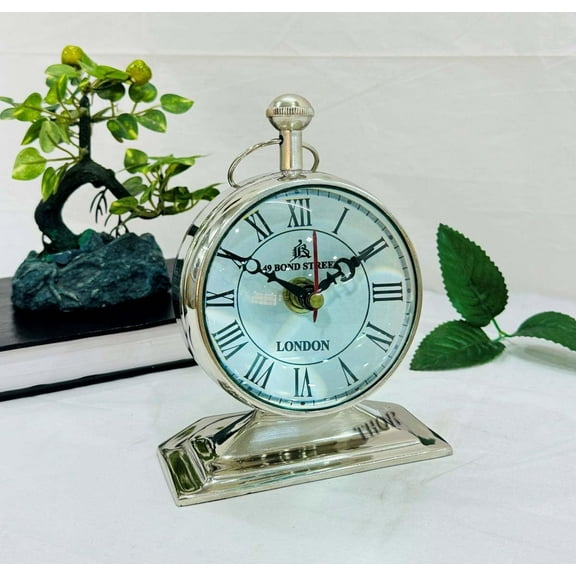 THOR INSTRUMENTS Antique Maritime Nautical Style Personalise Desk Stand Analog Clock Office Desk Decorative Clock Vintage Design Clock Solid Brass Clock