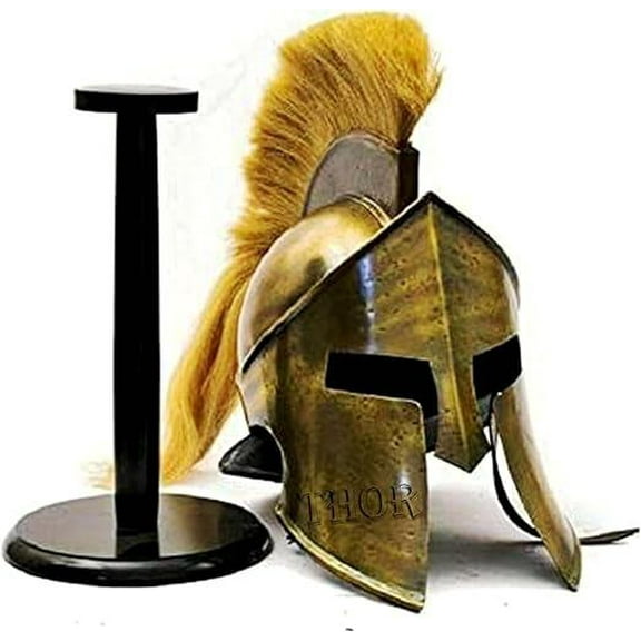 THOR INSTRUMENTS Antique Medieval Armor King Leonidas Greek 300 Spartan Helmet W/Plume Stand Rustic Vintage Home Decor Gifts
