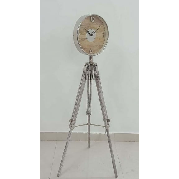 THOR INSTRUMENTS Antique Vintage Beautiful Handmade Wooden Clock Home Decor with Wooden Tripod Stand Marine Floor Stand