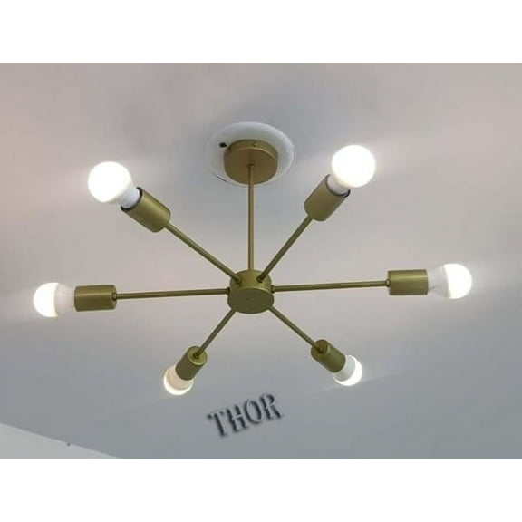 THOR INSTRUMENTS Beautiful Sputnik Chandelier 6 Light Brushed Brass Pendant Lighting Brass/Gold Mid Century Modern Starburst-Style Ceiling Lighting Fixture for Dining Room Kitchen Bedroom Foyer