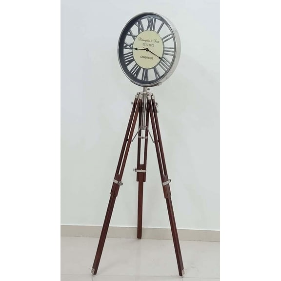 THOR INSTRUMENTS Collectible Tripod Clock with Wooden Stand. Vintage Look Clock for Room, Bedroom, Office and Living Room
