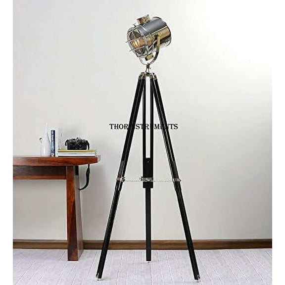THOR INSTRUMENTS Hollywood Spotlight Searchlight Wooden Tripod Floor Lamp Light Home Decor Rustic Vintage Home Decor Gifts