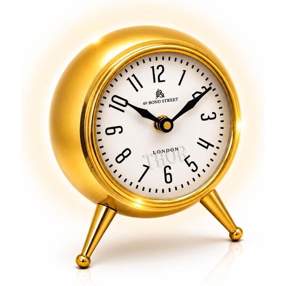 THOR INSTRUMENTS Luxury Royal Premium Gold Table Clock Classic Retro Desk Clock with Arabic Numeral Dial, Elegant Metal Finish & Decorative Design for Home, Office, Bedroom & Living Room