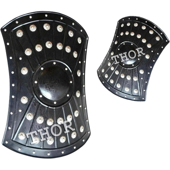 THOR INSTRUMENTS Medieval Armor Barbarian Templar Viking Shield 18” Handmade Halloween Battle Ready Functional Warrior Metal Shield Black Rustic Vintage Home Decor Gifts