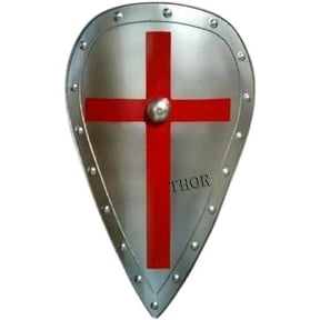 Thor Instruments Templar Warrior Costume Accessories, with Medieval Armor Steel Shield with Red Cross for Rustic Vintage Home Decor Gifts