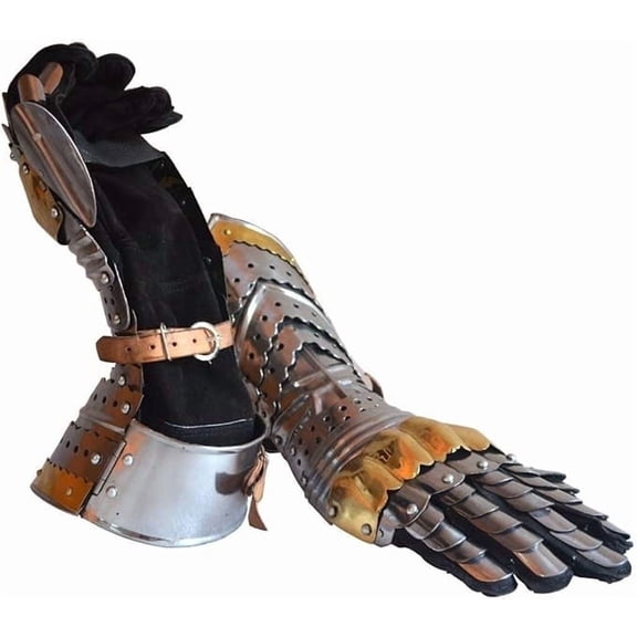 THOR INSTRUMENTS Medieval Articulated Gauntlets with Brass Accents Rustic Vintage Home Decor Gifts Silver