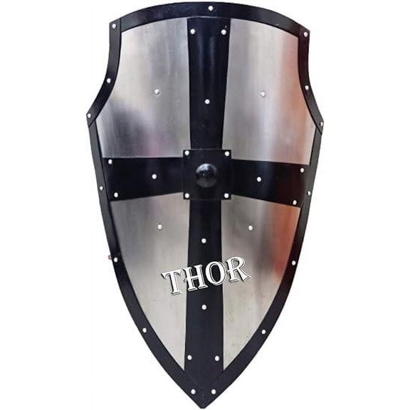THOR INSTRUMENTS Medieval Battle Armor Forged Gothic Layered Steel Cross Shield 18Gauge Steel Rustic Vintage Home Decor Gifts