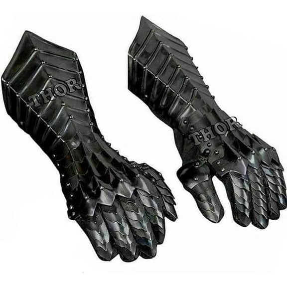 THOR INSTRUMENTS Medieval Black Antique Finish Nazgul Gauntlets Steel Armor Gloves Crusader LARP Gauntlets Rustic Vintage Home Decor Gifts