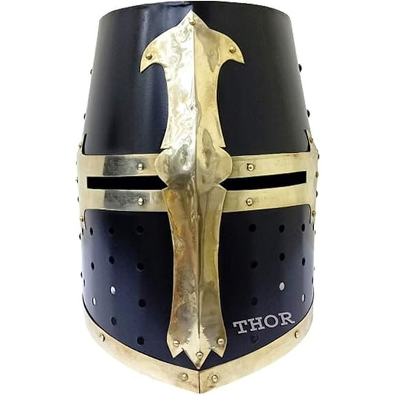 THOR INSTRUMENTS Medieval Crusader Halloween Templar Knight Helmet With Black Finish Brass Design Rustic Vintage Home Decor Gifts