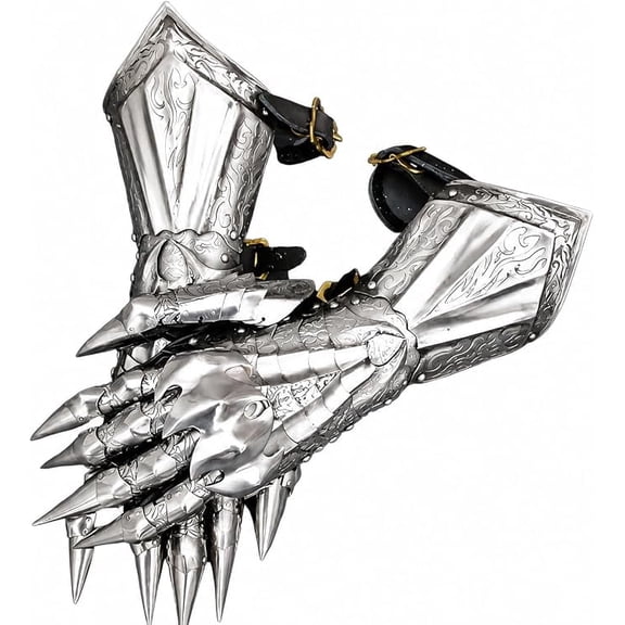 THOR INSTRUMENTS Medieval Gauntlet Gloves Pair Brass Accents Knight Crusader Armor Steel Gloves Rustic Vintage Home Decor Gifts