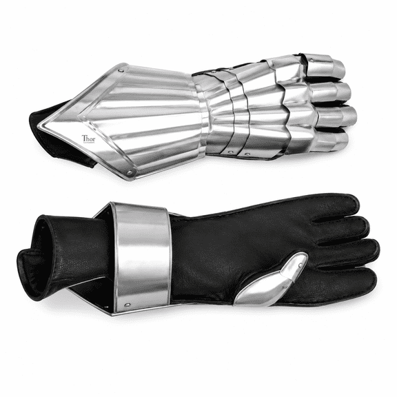 THOR INSTRUMENTS Medieval Gauntlet Pair III - Medieval Armor Gauntlet Large - Silver Gauntlet Rustic Vintage Home Decor Gifts