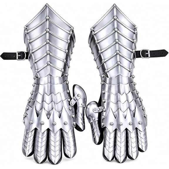 THOR INSTRUMENTS Medieval Gauntlets Silver Viking Gloves Pair Knight Crusader Armor Steel LARP Wearable Fully Gauntlets (Silver Nazgul Gloves)
