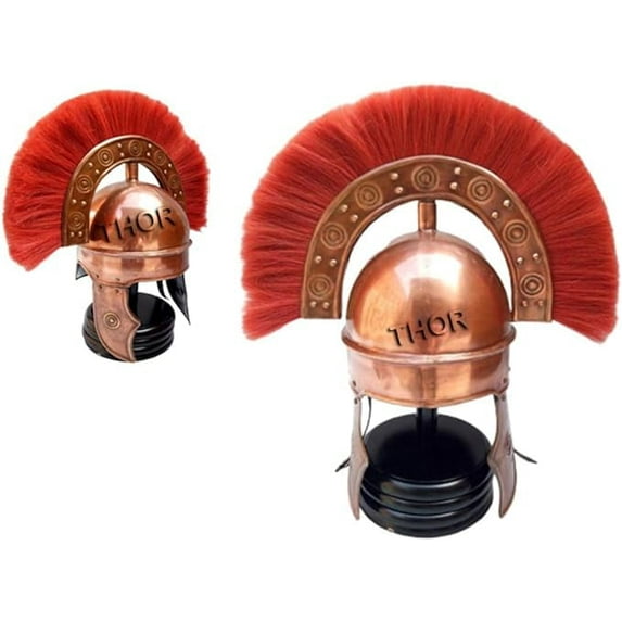 THOR INSTRUMENTS Medieval HBO Armor Roman Helmet W/Red Plume Halloween Ancient Replica Rustic Vintage Home Decor Gifts
