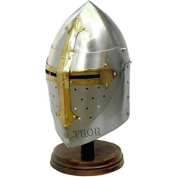 THOR INSTRUMENTS Medieval Knight Great Sugarloaf Close Helmet Battle Ready With Stand Rustic Vintage Home Decor Gifts