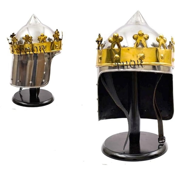 THOR INSTRUMENTS Medieval Knight King Richard Lionheart Crown Replica Helmet Rustic Vintage Home Decor Gifts