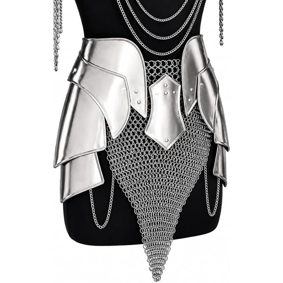 THOR INSTRUMENTS Medieval Knight Tasset Armor with Chainmail Lady Armor Chainmail Belt-Female Armor Costume Perfect for Renaissance, Cosplay Event's, Fantasy & Halloween Party Costume Silver