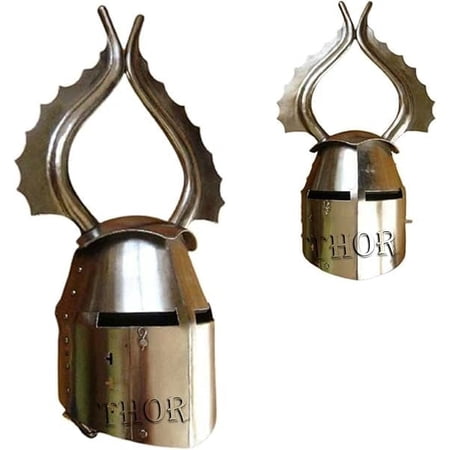 THOR INSTRUMENTS Medieval Knight Templar Horn Fantasy Warrior Helmet Steel Teutonic Winged Helmet Rustic Vintage Home Decor Gifts
