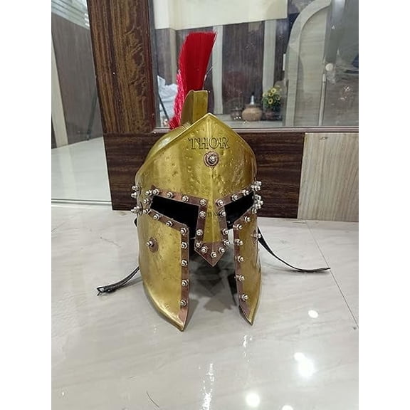 THOR INSTRUMENTS Medieval Roman 300 King Leonidas Movie Helmets+Liner Brass Finish | LARP SCA Armor Adult | Greek Spartan Legions Helmet Gifts