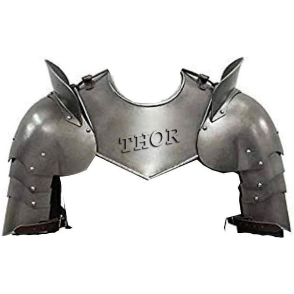 THOR INSTRUMENTS Medieval Steel Warrior Pauldron Shoulder W/Gorget Armor Set 18g Rustic Vintage Home Decor Gifts