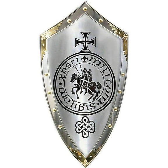 THOR INSTRUMENTS Medieval Templar Knight Shield Handcrafted Metal Steel with Engraved Design Crusader Shield Rustic Vintage Home Decor Gifts