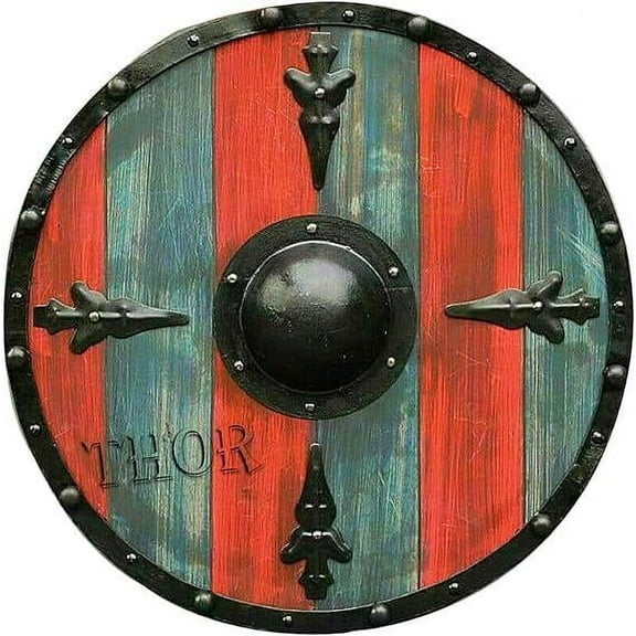 THOR INSTRUMENTS Medieval Viking Armor Round Wooden Shield For Battle 24" Rustic Vintage Home Decor Gifts