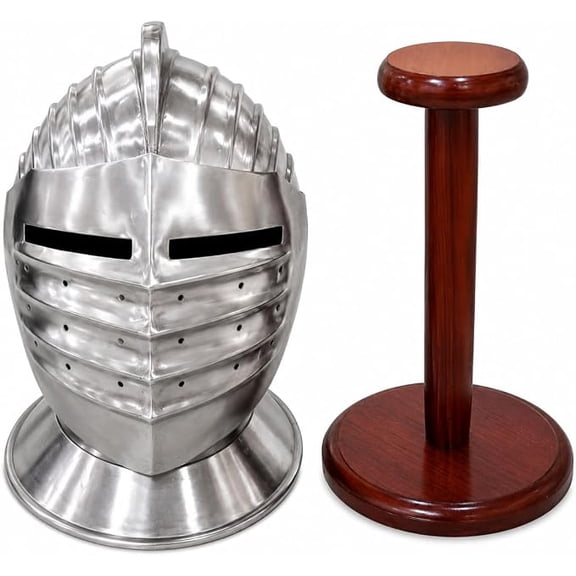 THOR INSTRUMENTS Medieval Vintage Silver Bascinet Pig Face Armor Helmet Halloween Reenactment Replica With Stand