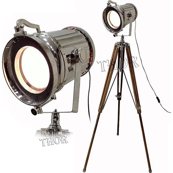 THOR INSTRUMENTS Modern Handmade Floor lamp with Wooden Tripod Nautical searchlight Home & Office Decorative Rustic Vintage Home Decor Gifts