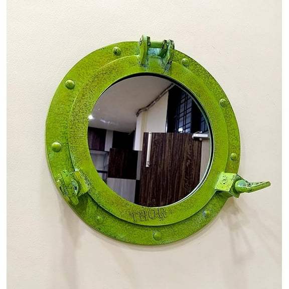 THOR INSTRUMENTS Nautical Porthole Wall Mounted Mirrors | Maritime Ship's Decor Window | Maritime Aluminum Vintage Decor (12 Inches, Antique Black) Rustic Vintage Home Decor Gifts