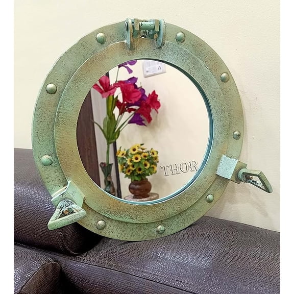 THOR INSTRUMENTS Nautical Porthole Wall Mounted Mirrors | Maritime Ship's Decor Window | Maritime Aluminum Vintage Decor (12 Inches, Antique Black) Rustic Vintage Home Decor Gifts