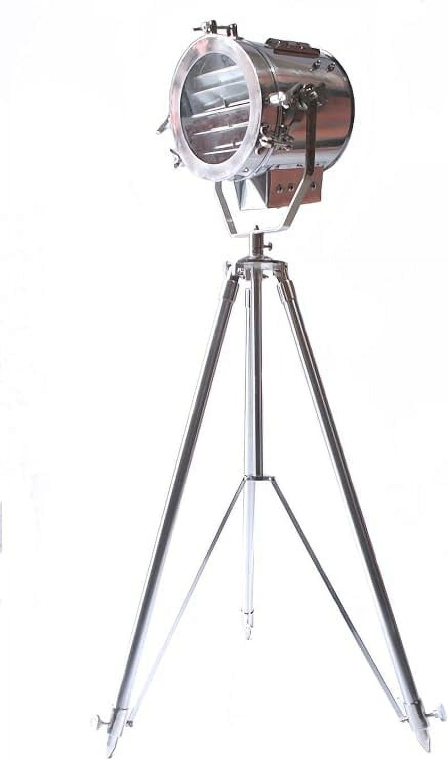 THOR INSTRUMENTS Nautical Spot Light Steel Searchlight Studio Floor Lamp Tripod Chrome & Silver Finish Rustic Vintage Home Decor Gifts