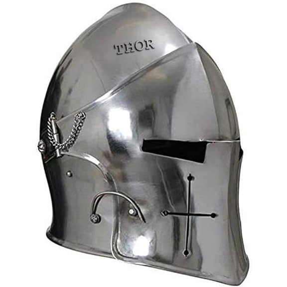 Thor Instruments Barbute Helmet Armor Decoration, Medieval Renaissance, Visored, Art Deco, Silver, 1 Count